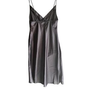 VTG Black Satin Spaghetti Strap negligee nightgown croquet matching hanger sz M